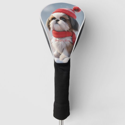 Vrolijk Kerstfeest, Shih Tzu Hond Puppy 01 - Happy Golfheadcover (Voorkant)