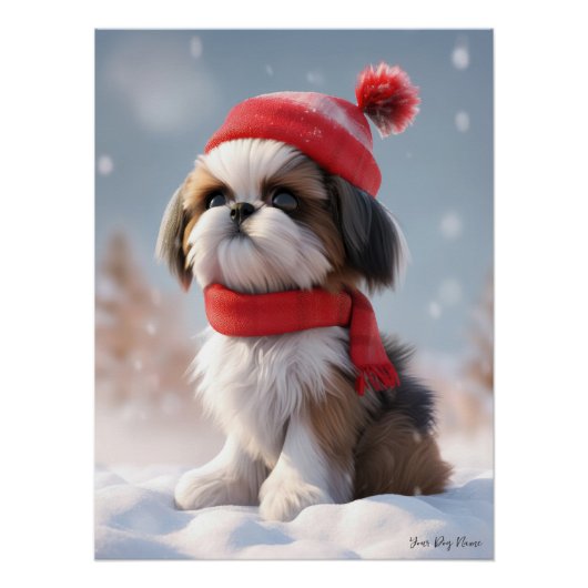 Vrolijk Kerstfeest, Shih Tzu Hond Puppy 01 - Happy Perfect Poster (Voorkant)