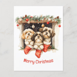 Vrolijk Kerstfeest Shih Tzu Honden Briefkaart