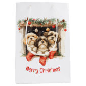 Vrolijk Kerstfeest Shih Tzu Honden Medium Cadeauzakje (Voorkant)