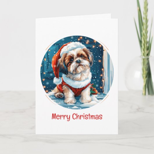 Vrolijk kerstfeest Shih Tzu Santa Dog Feestdagen Kaart (Voorkant)