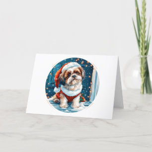 Vrolijk kerstfeest Shih Tzu Santa Dog Feestdagen Kaart
