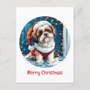 Vrolijk kerstfeest Shih Tzu Santa Dog Feestdagenkaart