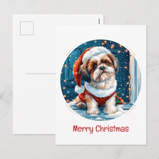 Vrolijk kerstfeest Shih Tzu Santa Dog Feestdagenkaart (Voorkant / Achterkant)