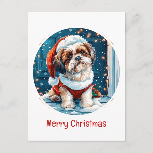 Vrolijk kerstfeest Shih Tzu Santa Dog Feestdagenkaart (Voorkant)