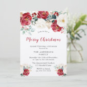 Vrolijk kerstfeest Shimmer Burgundy Red Flowers Kaart (Staand voorkant)