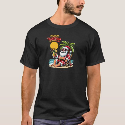 Vrolijk Kerstfeest Shirt _ Kerstman op het strand (Voorkant)