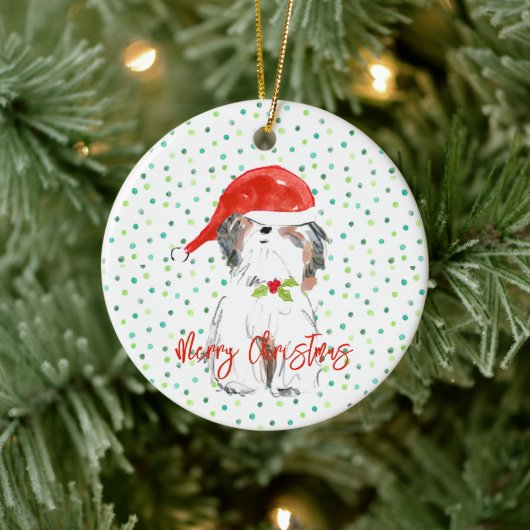 Vrolijk Kerstfeest ShiTzu Hond Feestelijke Kerstma Keramisch Ornament (Boom)