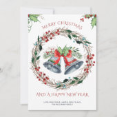 Vrolijk kerstfeest Silver Bells en Rustic Wreath Feestdagenkaart (Voorkant)