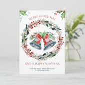 Vrolijk kerstfeest Silver Bells en Rustic Wreath Feestdagenkaart (Staand voorkant)