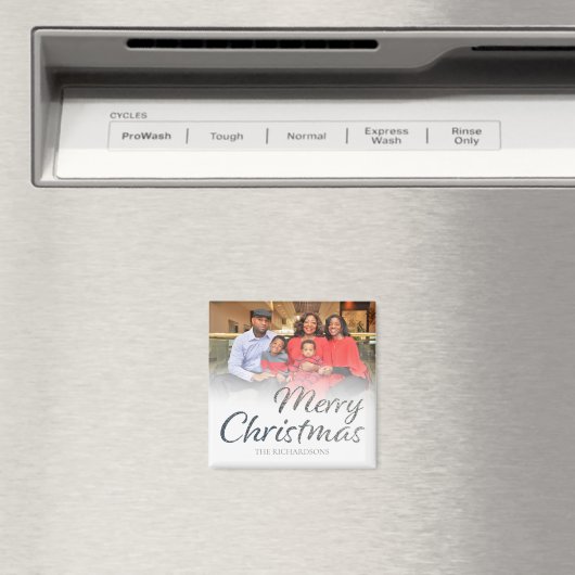 Vrolijk kerstfeest Silver Glitter FULL Foto & Name Magneet (Insitu (Vaatwasser))