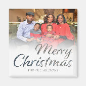 Vrolijk kerstfeest Silver Glitter FULL Foto & Name Magneet (Voorkant)