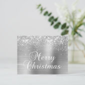 Vrolijk kerstfeest Silver Glittery Faux Folie Feestdagenkaart (Staand voorkant)