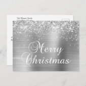 Vrolijk kerstfeest Silver Glittery Faux Folie Feestdagenkaart (Voorkant / Achterkant)