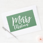 Vrolijk kerstfeest Simple Girly White Script Green Rechthoekige Sticker (Envelop)