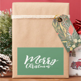 Vrolijk kerstfeest Simple Girly White Script Green Rechthoekige Sticker