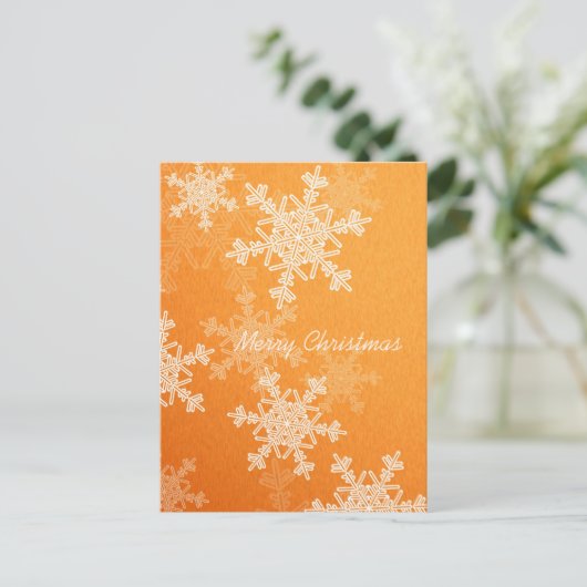 Vrolijk Kerstfeest Sinaasappel Witte Sneeuwvlokken Feestdagenkaart (Staand voorkant)