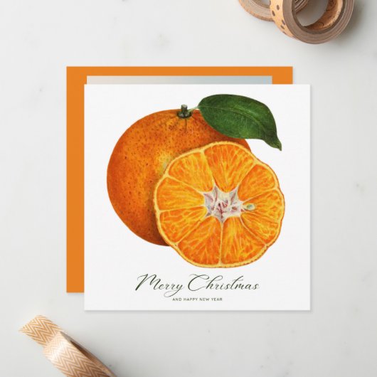 Vrolijk kerstfeest Sinaasappels Kaart voor kerstmi Notitiekaartje (Voorkant / Achterkant in situ)