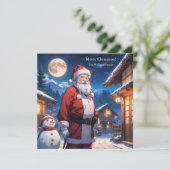 Vrolijk Kerstfeest Sinterklaas en Sneeuwman Feestdagenkaart (Staand voorkant)