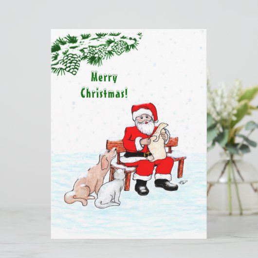 Vrolijk kerstfeest! Sinterklaas met kat en hond (Staand voorkant)