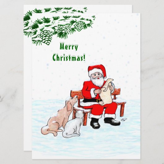 Vrolijk kerstfeest! Sinterklaas met kat en hond (Voorkant / Achterkant)