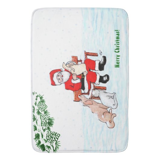 Vrolijk kerstfeest! Sinterklaas met kat en hond Badmat (Voorkant Verticaal)