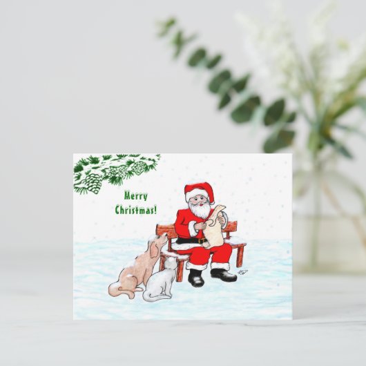 Vrolijk kerstfeest! Sinterklaas met kat en hond Briefkaart (Staand voorkant)