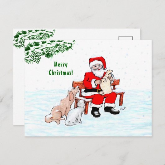 Vrolijk kerstfeest! Sinterklaas met kat en hond Briefkaart (Voorkant / Achterkant)