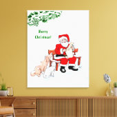Vrolijk kerstfeest! Sinterklaas met kat en hond Canvas Afdruk (Insitu (Woonkamer))