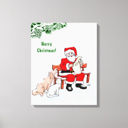 Vrolijk kerstfeest! Sinterklaas met kat en hond Canvas Afdruk (Voorkant)