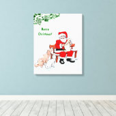 Vrolijk kerstfeest! Sinterklaas met kat en hond Canvas Afdruk (Insitu (Houten vloer))