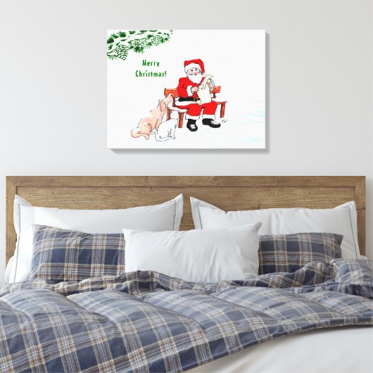 Vrolijk kerstfeest! Sinterklaas met kat en hond Canvas Afdruk (Insitu (Slaapkamer))