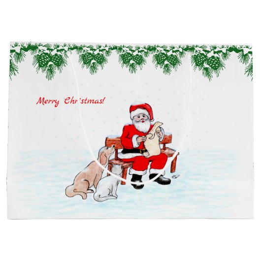 Vrolijk kerstfeest! Sinterklaas met kat en hond Groot Cadeauzakje (Achterkant)