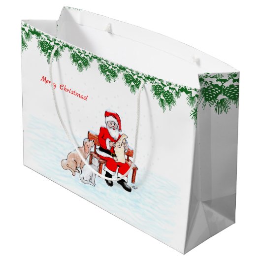 Vrolijk kerstfeest! Sinterklaas met kat en hond Groot Cadeauzakje (Achterkant Gekanteld)