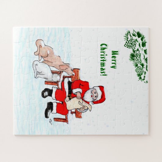 Vrolijk kerstfeest! Sinterklaas met kat en hond Legpuzzel (Horizontaal)