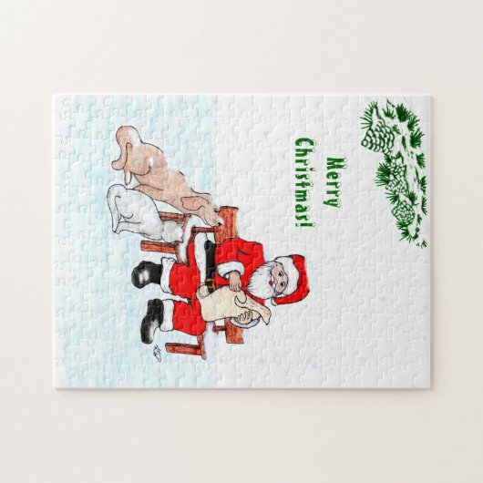 Vrolijk kerstfeest! Sinterklaas met kat en hond Legpuzzel (Horizontaal)