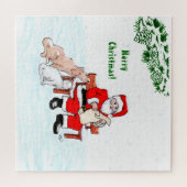 Vrolijk kerstfeest! Sinterklaas met kat en hond Legpuzzel (Horizontaal)