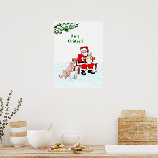 Vrolijk kerstfeest! Sinterklaas met kat en hond Poster (Keuken)