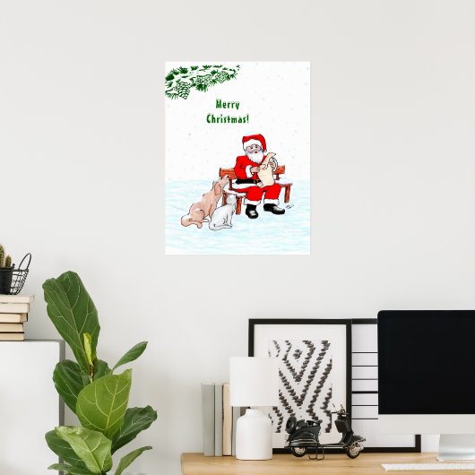 Vrolijk kerstfeest! Sinterklaas met kat en hond Poster (Thuiskantoor)