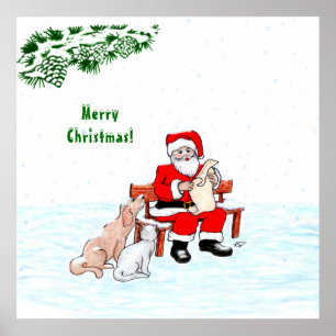 Vrolijk kerstfeest! Sinterklaas met kat en hond Poster