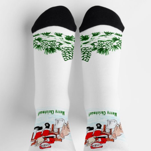 Vrolijk kerstfeest! Sinterklaas met kat en hond Sokken (Top)