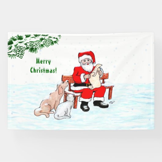 Vrolijk kerstfeest! Sinterklaas met kat en hond Spandoek (Horizontaal)