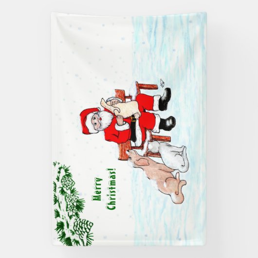 Vrolijk kerstfeest! Sinterklaas met kat en hond Spandoek (Verticaal)