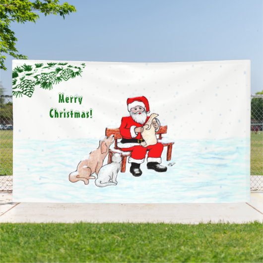 Vrolijk kerstfeest! Sinterklaas met kat en hond Spandoek (Buitenkant)