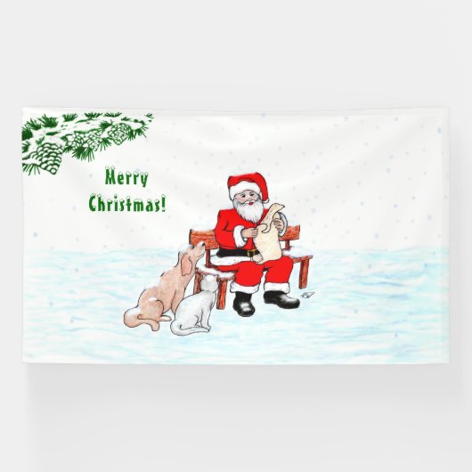 Vrolijk kerstfeest! Sinterklaas met kat en hond Spandoek (Horizontaal)