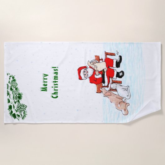 Vrolijk kerstfeest! Sinterklaas met kat en hond Strandlaken (Voorkant)