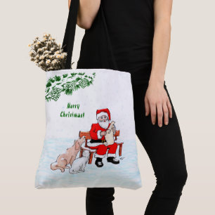 Vrolijk kerstfeest! Sinterklaas met kat en hond Tote Bag
