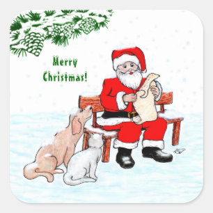 Vrolijk kerstfeest! Sinterklaas met kat en hond Vierkante Sticker