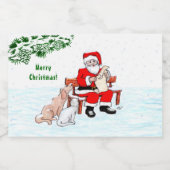 Vrolijk kerstfeest! Sinterklaas met kat en hond Voedselcontainer Etiket (Enkel label)