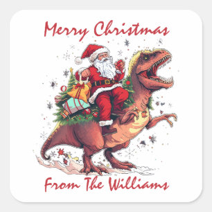 Vrolijk Kerstfeest Sinterklaas Tyrannosaurus T-Rex Vierkante Sticker